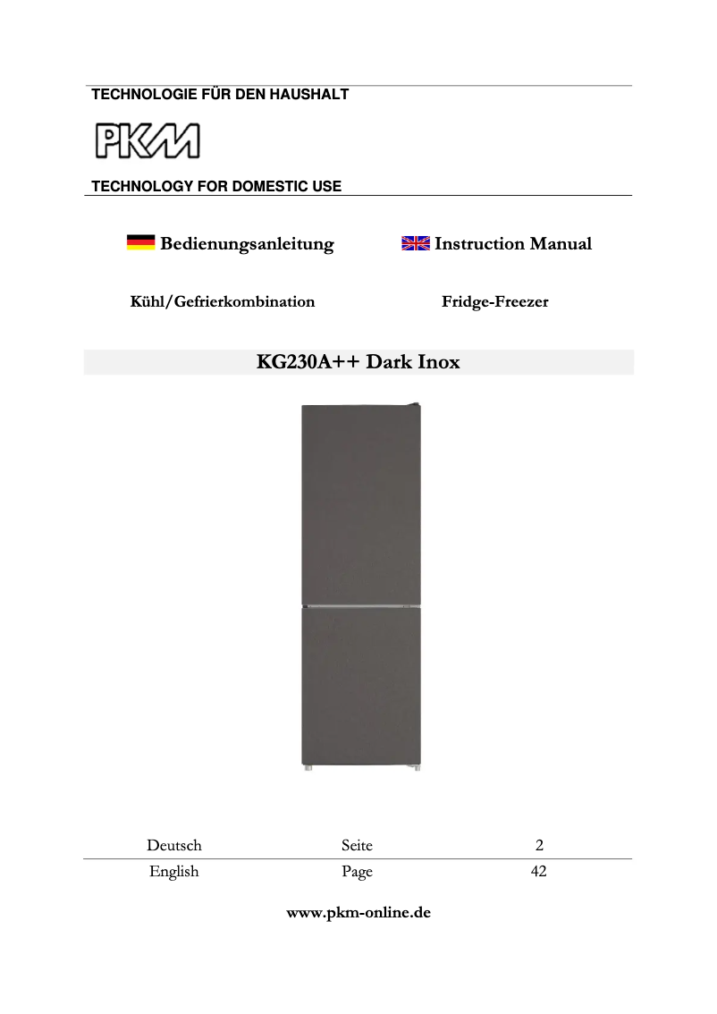 Page 1 de la notice Manuel utilisateur PKM KG230A++ Dark Inox