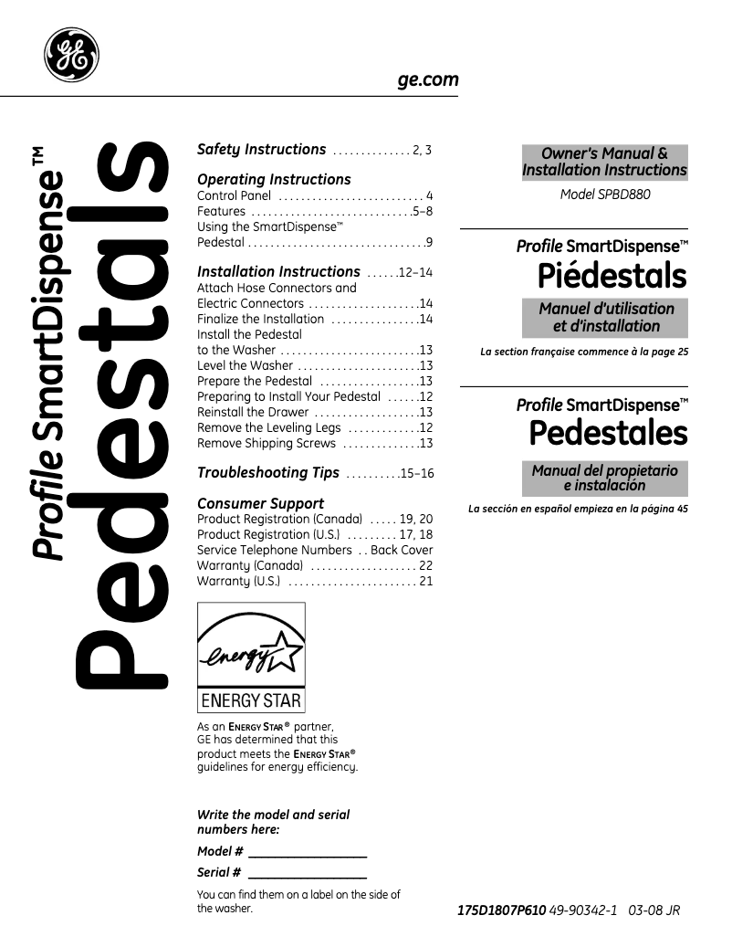 Image de la première page du manuel de l'appareil Profile SPBD880JMG