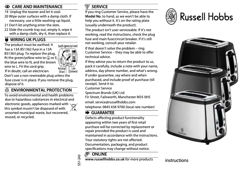 Page 1 of the manual User Manual Russell Hobbs 18259