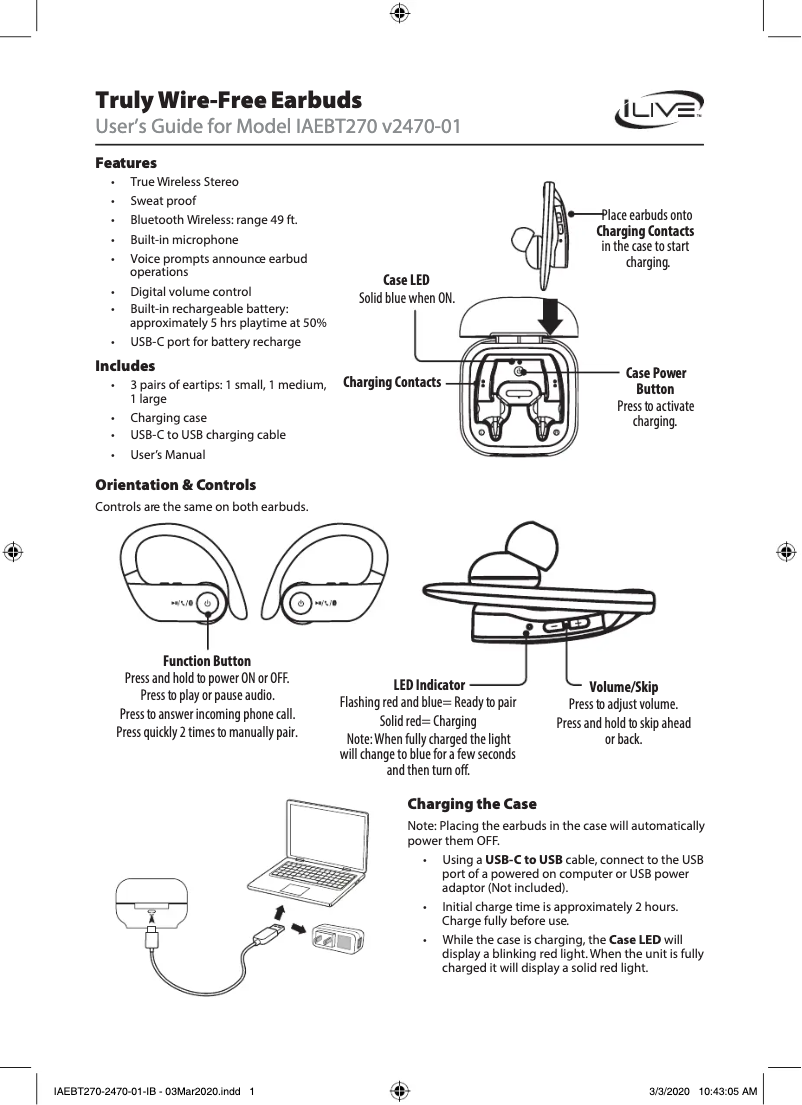 Page 1 de la notice Manuel utilisateur iLive IAEBT270