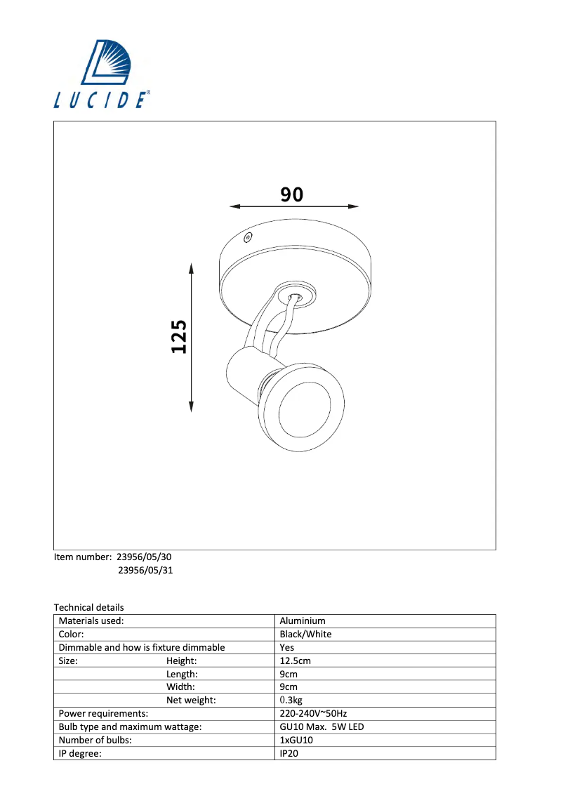 Page n°1 - Manuel utilisateur Lucide Xantra 23956/05/31