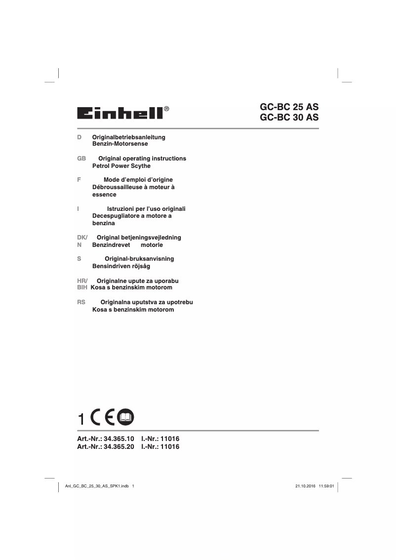 Page 1 de la notice Manuel utilisateur Einhell GC-BC 30 AS
