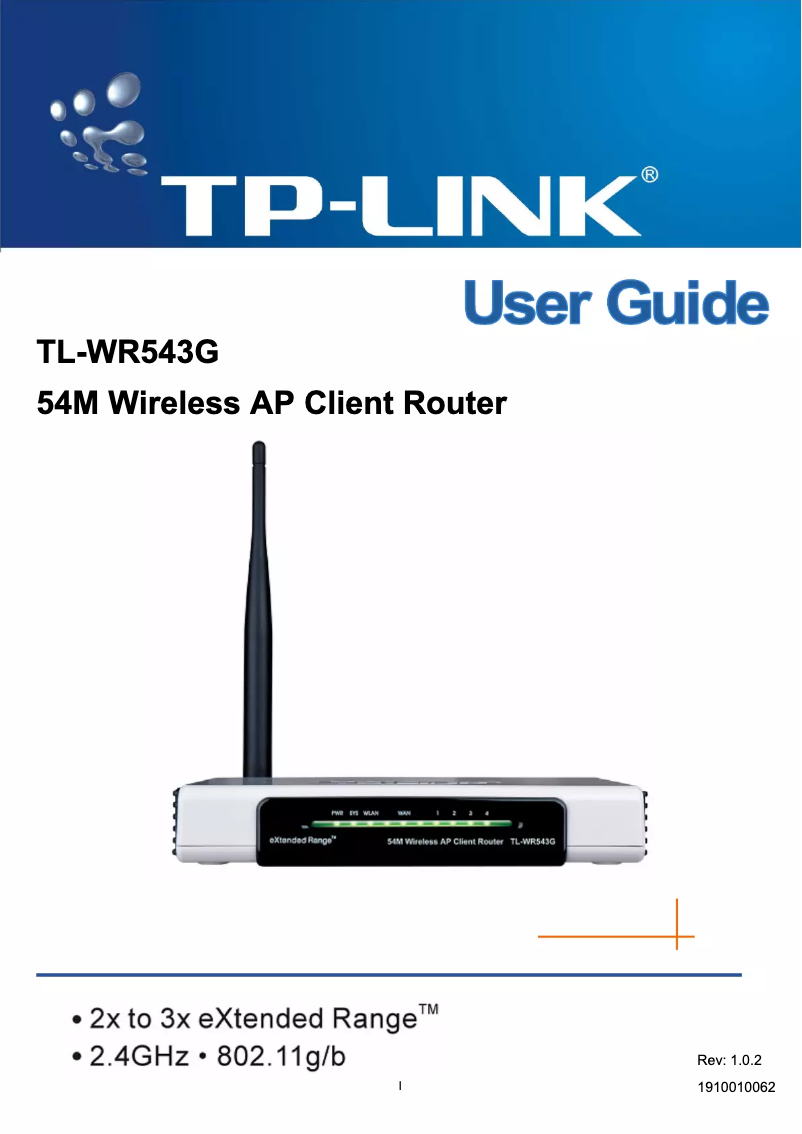 Page n°1 - Manuel utilisateur TP-Link TL-WR543G
