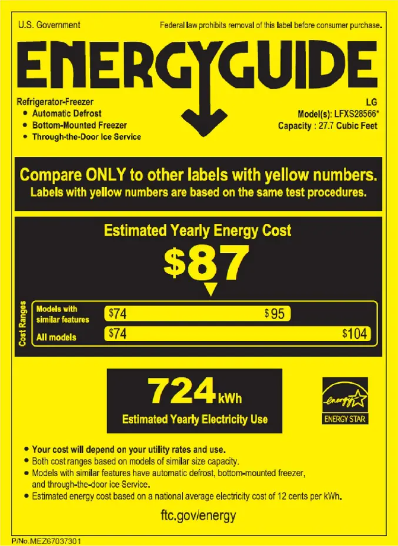 Page 1 de la notice Label énergétique LG LFXS28566S