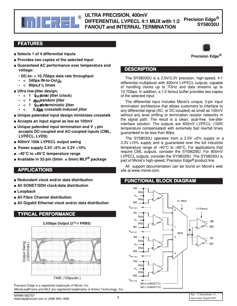 Page 1 de la notice Manuel utilisateur Microchip SY58030U