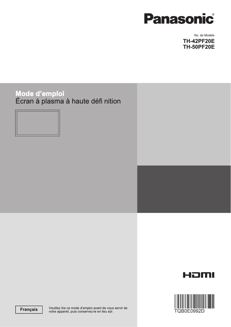 Page 1 de la notice Manuel utilisateur Panasonic TH-50PF20E
