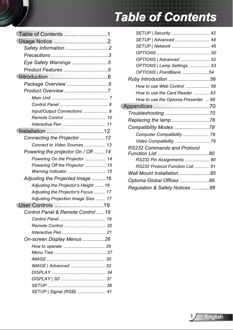 Page 1 de la notice Manuel utilisateur Optoma TW610STI+