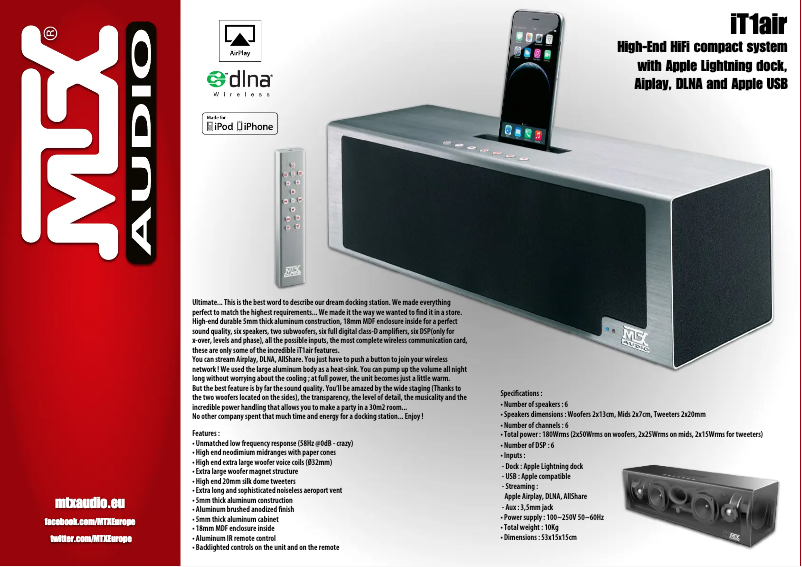 Page 1 de la notice Fiche technique MTX Audio iT1air