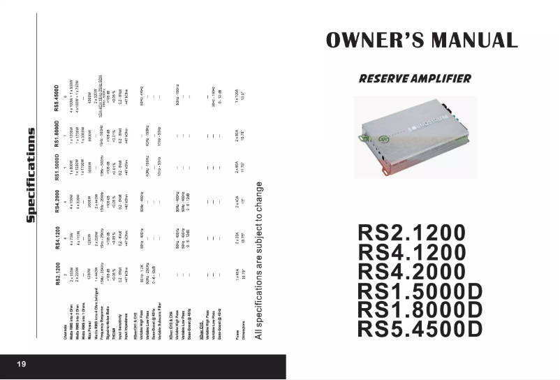Page n°1 - Manuel utilisateur Soundstream Reserve RS1.5000D