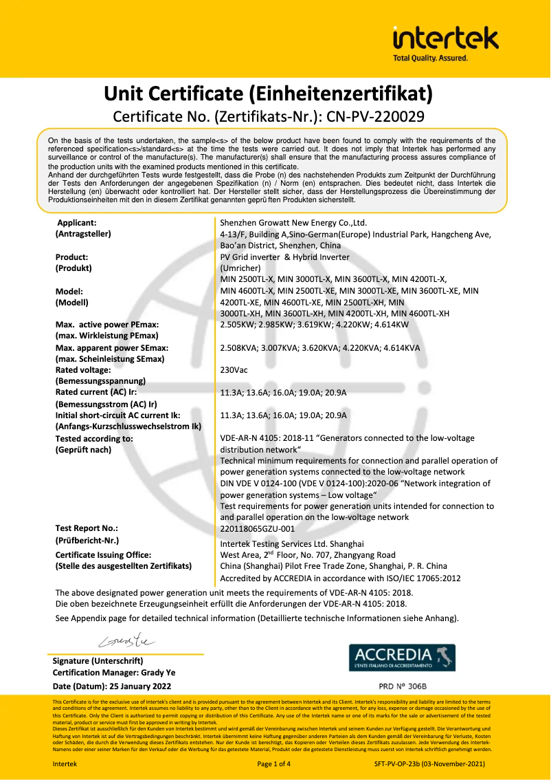 Page 1 of the manual Installation Guide Growatt MIN 4600TL-X