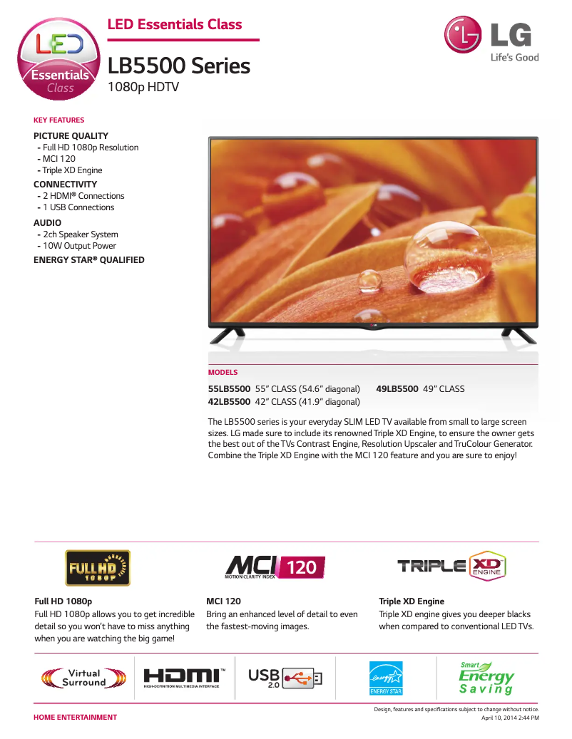 Página 1 del manual Ficha técnica LG 49LB5500