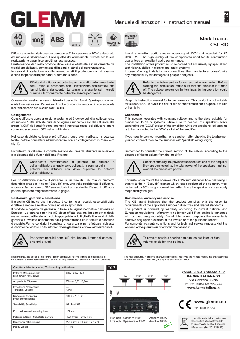 Page 1 de la notice Manuel utilisateur Glemm CSL 310