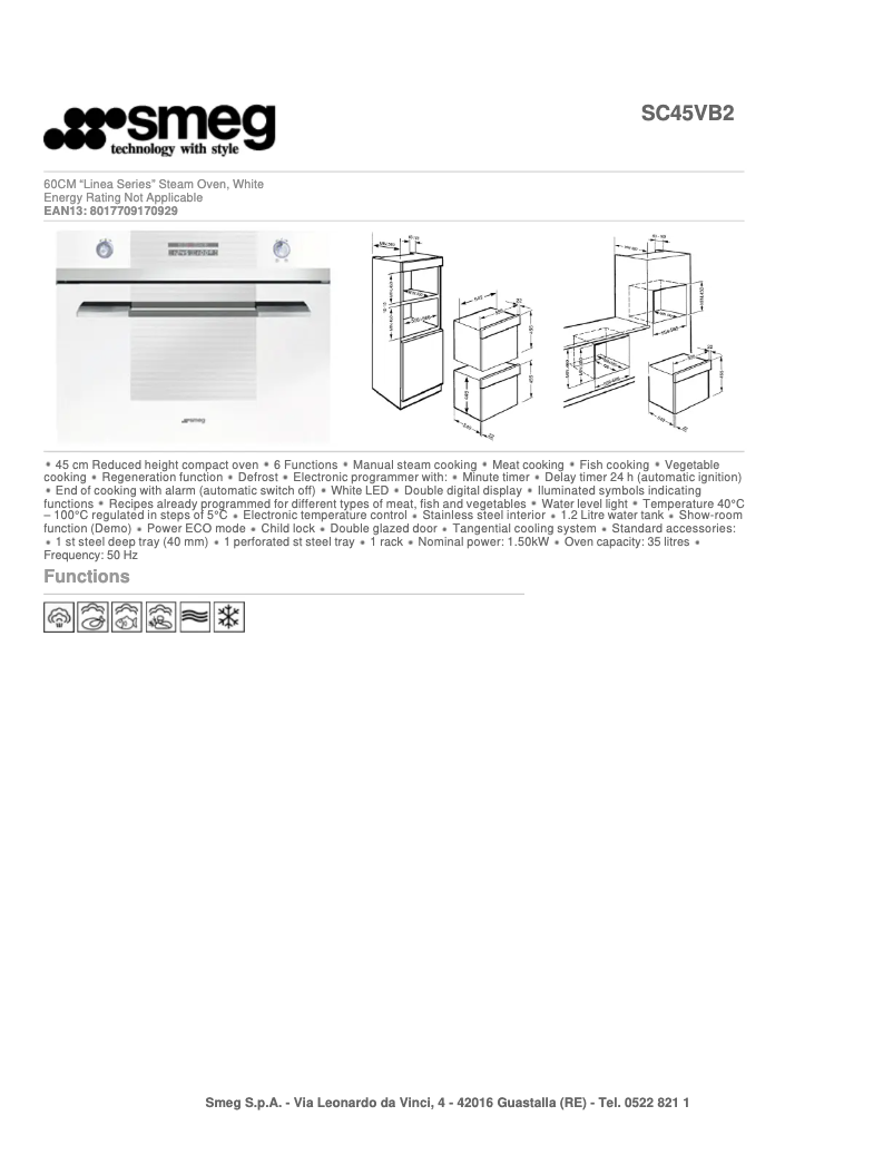 Page n°1 - Fiche technique Smeg SC45VB2