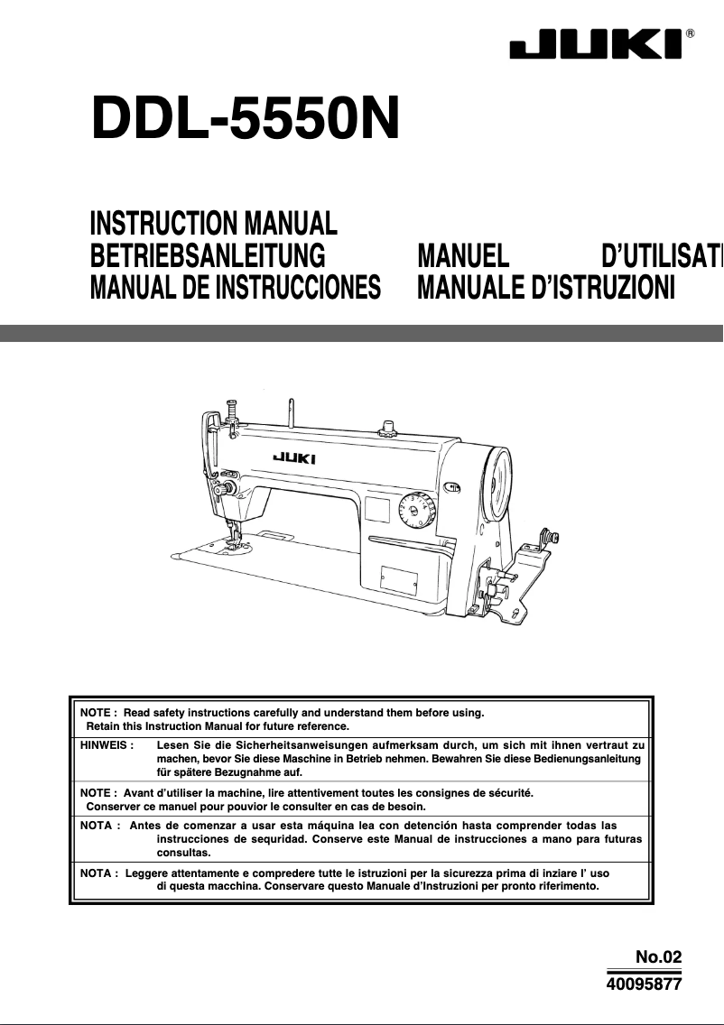 Page n°1 - Manuel utilisateur Juki DDL-5550N