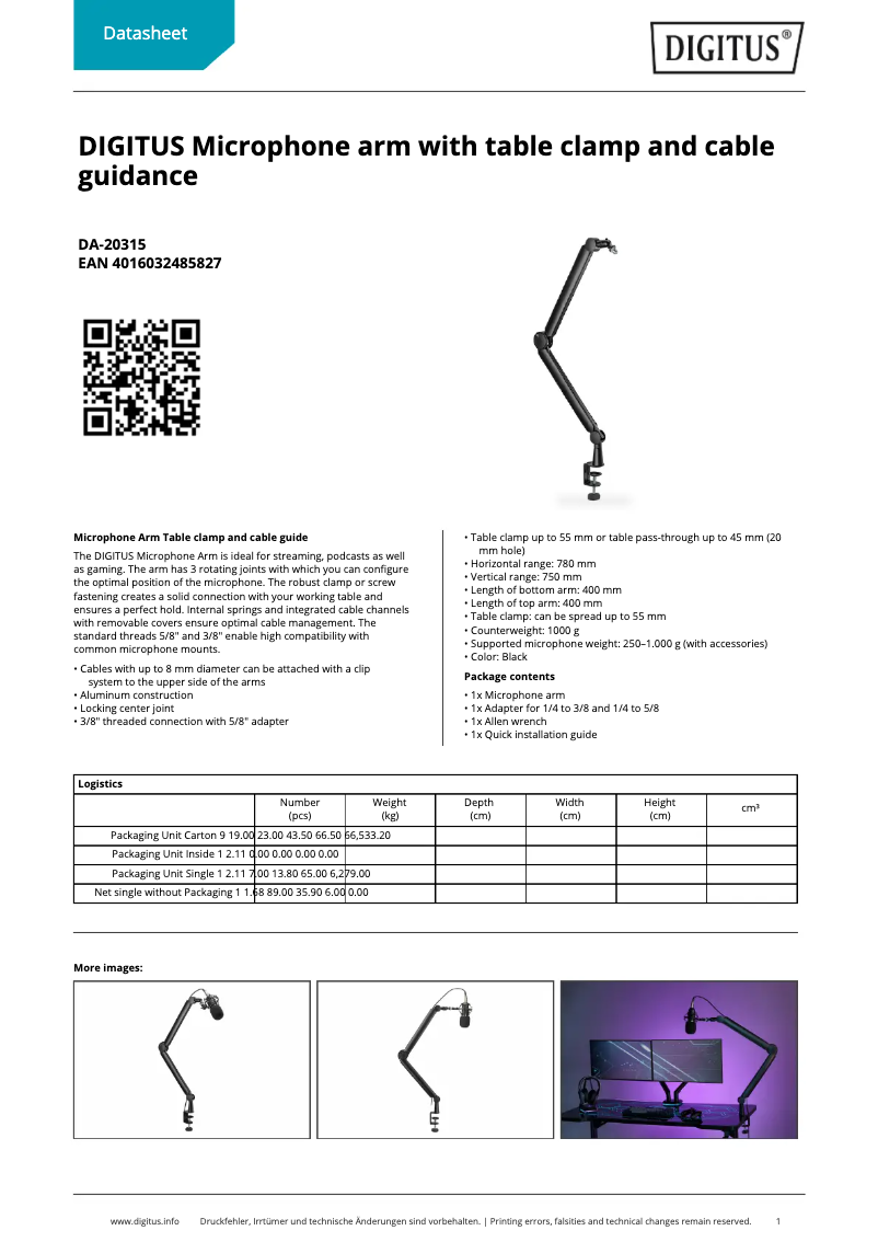 Page 1 de la notice Fiche technique Digitus DA-20315