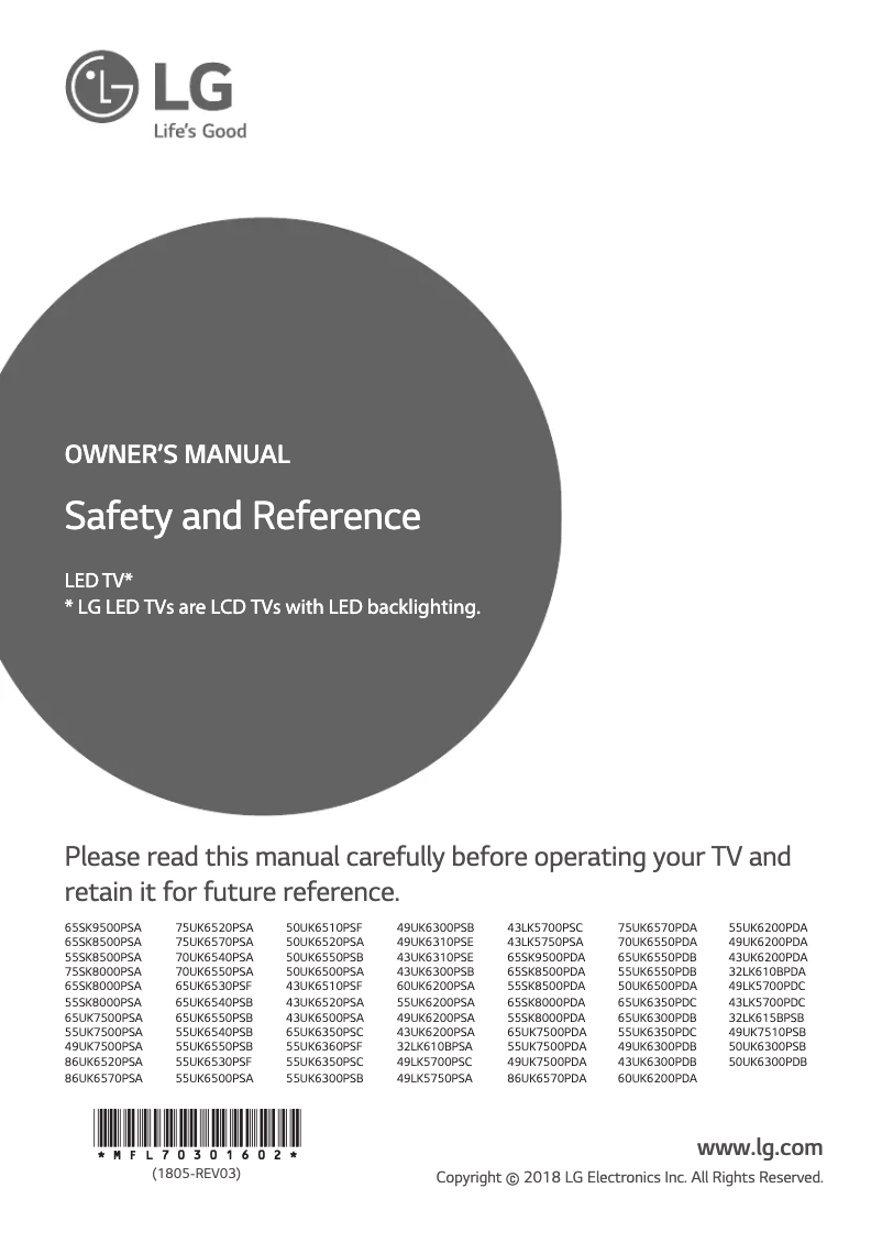 Page 1 de la notice Manuel utilisateur LG 60UK6200PSA