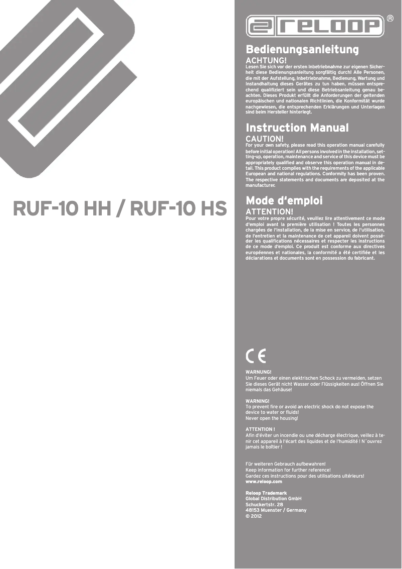 Page n°1 - Manuel utilisateur Reloop RUF-10 HH