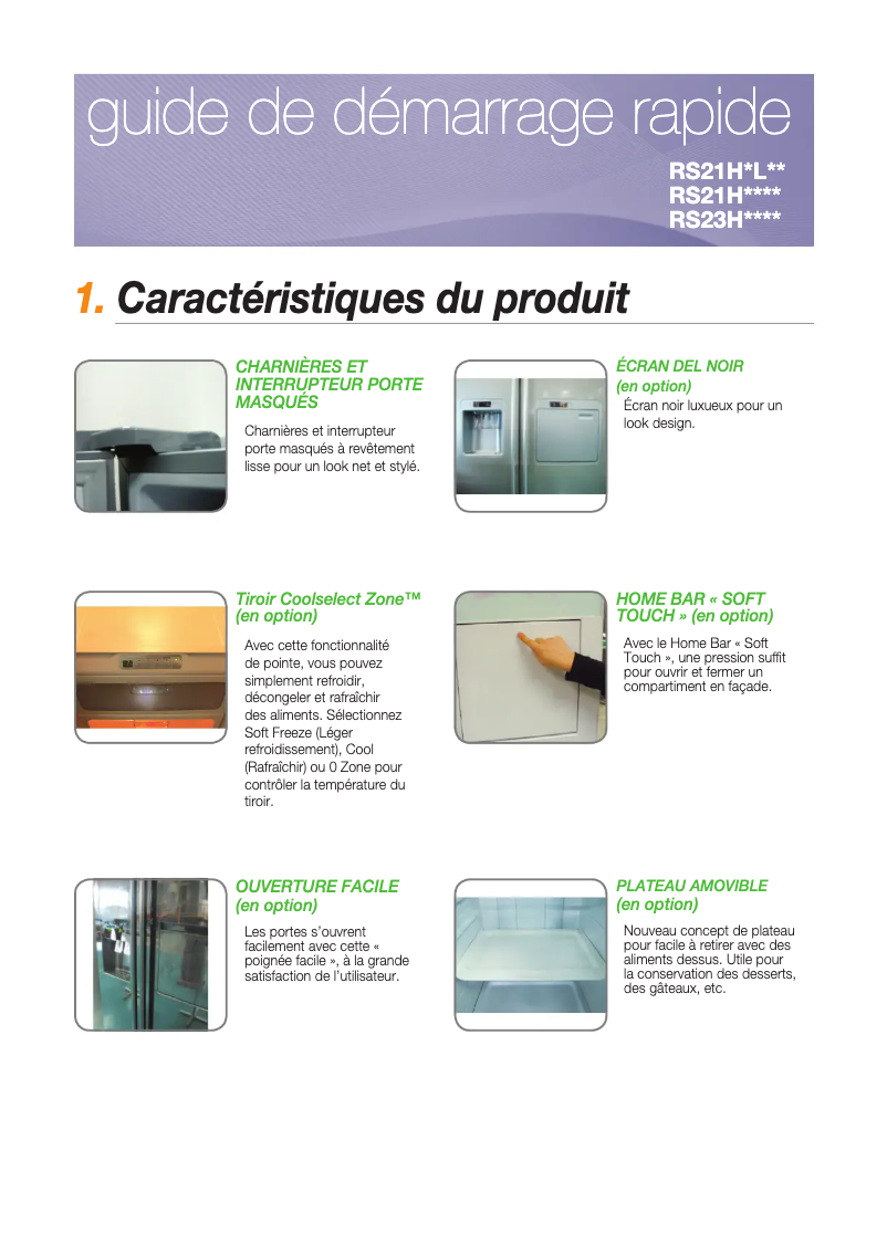 Page 1 de la notice Guide d'installation Samsung RS21HDUSW