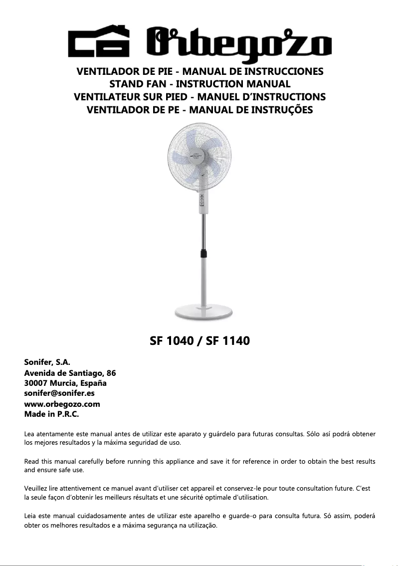 Page n°1 - Manuel utilisateur Orbegozo SF 1140