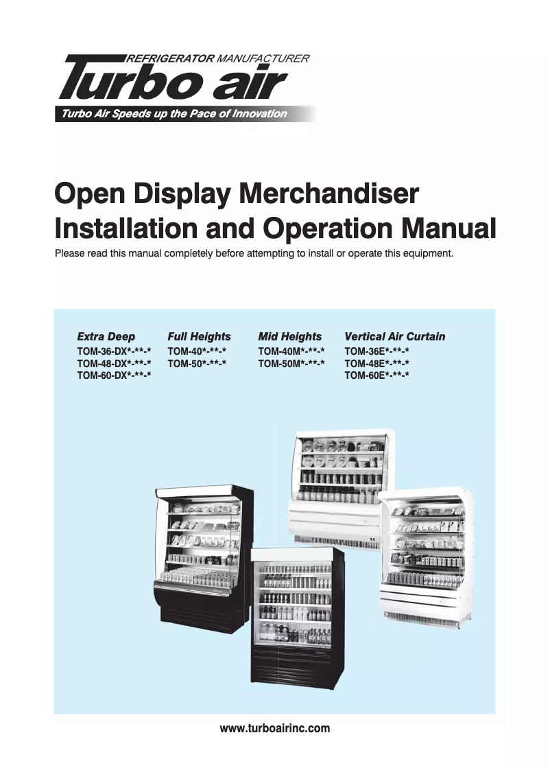 Page 1 de la notice Manuel d'utilisation et d'entretien Turbo air TOM-60-DX