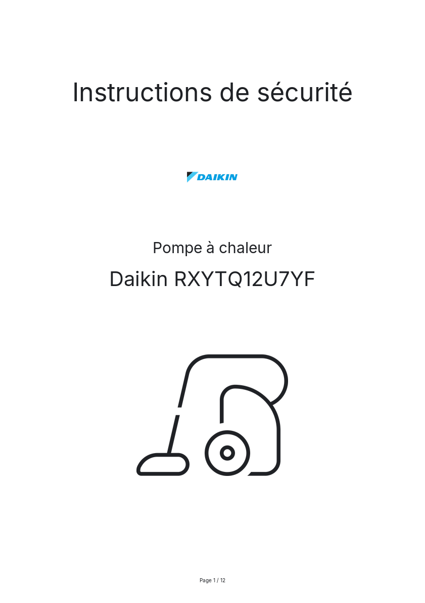 Page n°1 - Instructions de sécurité Daikin RXYTQ12U7YF
