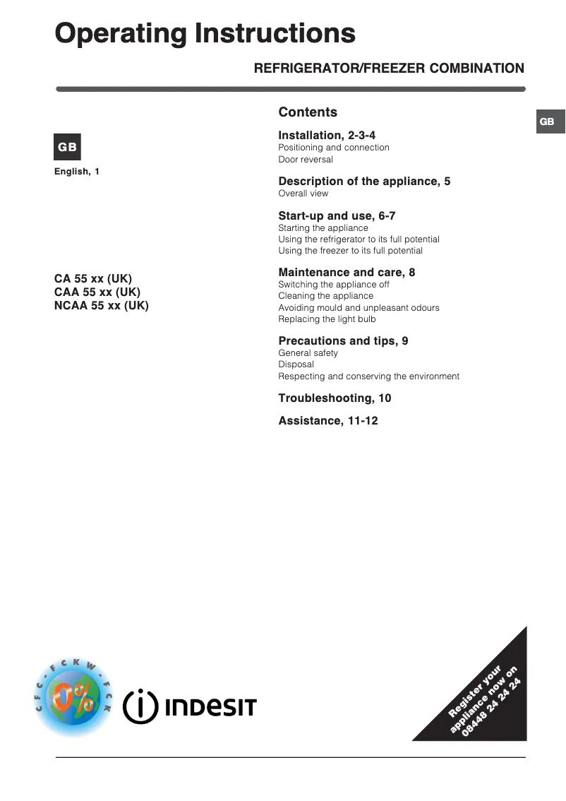 Image de la première page du manuel de l'appareil CAA 55 K (UK)