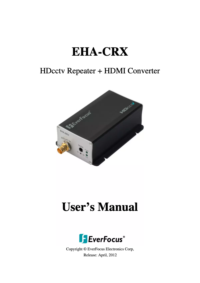 Page n°1 - Manuel utilisateur EverFocus EHA-CRX