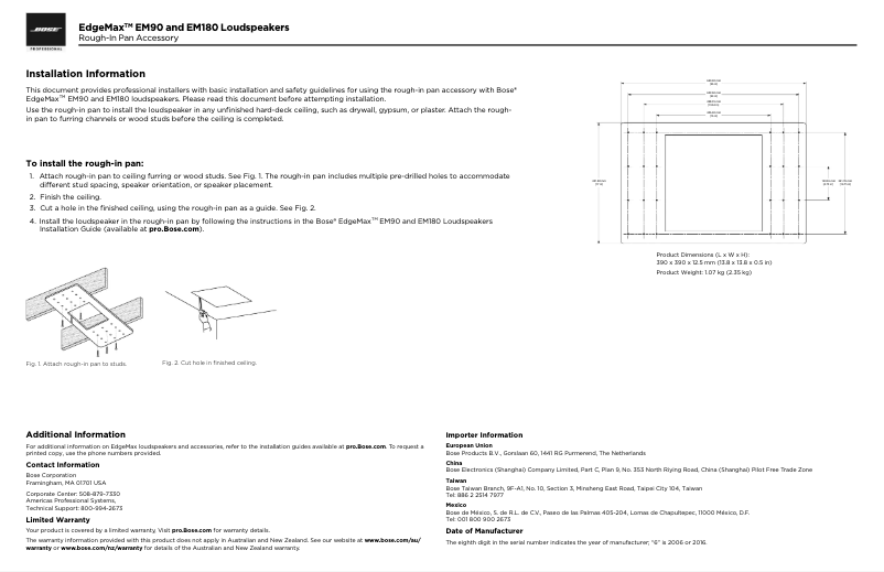 Page 1 de la notice Manuel utilisateur Bose EdgeMax Rough-in Pan