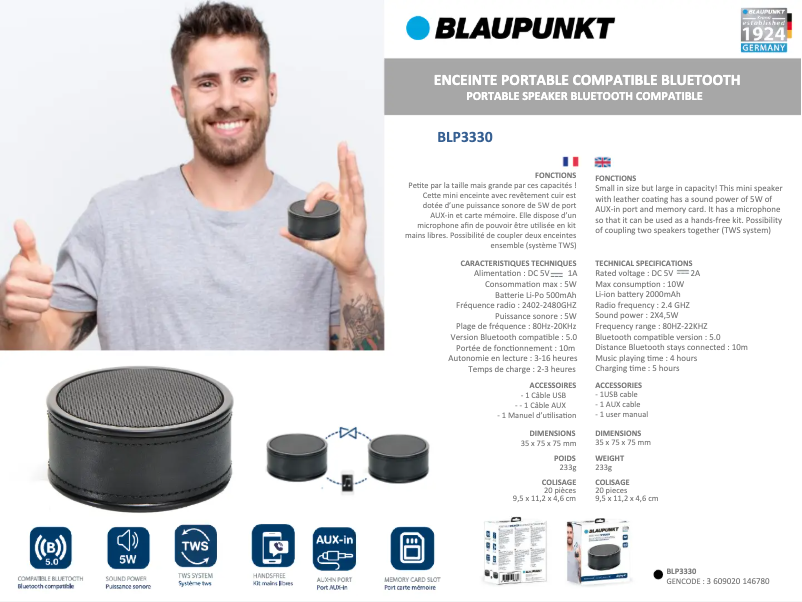 Page 1 de la notice Manuel utilisateur Blaupunkt BLP3330