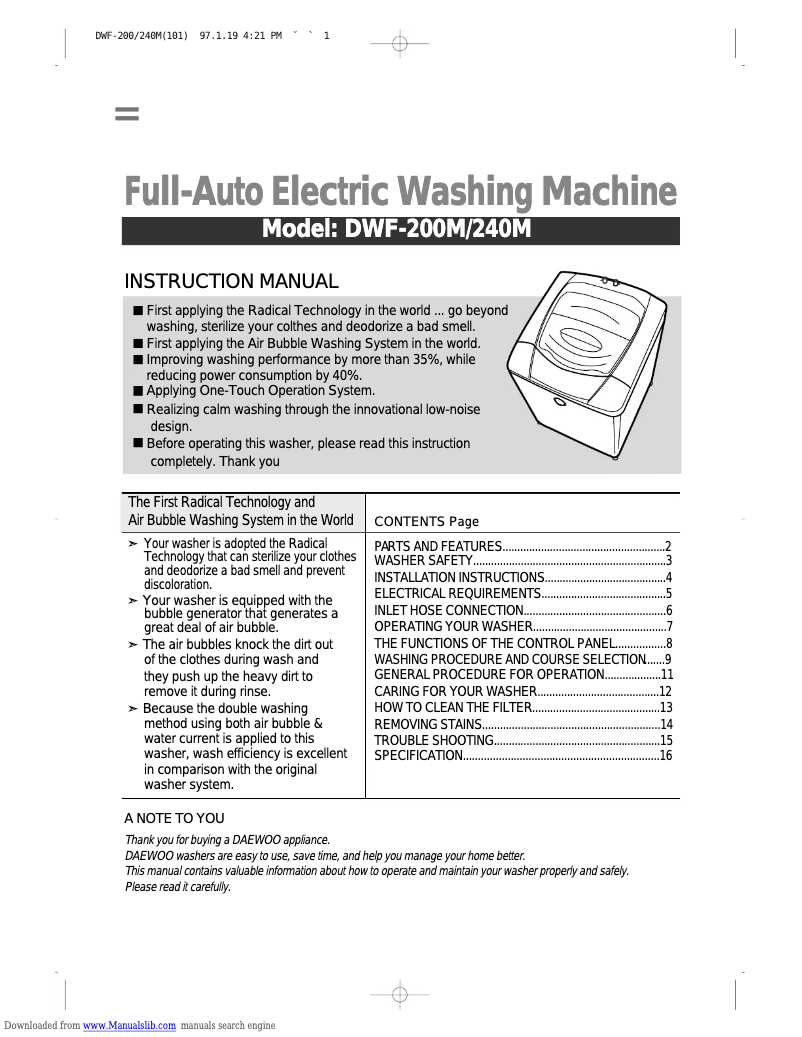 Page 1 de la notice Manuel utilisateur Daewoo DWF-240M