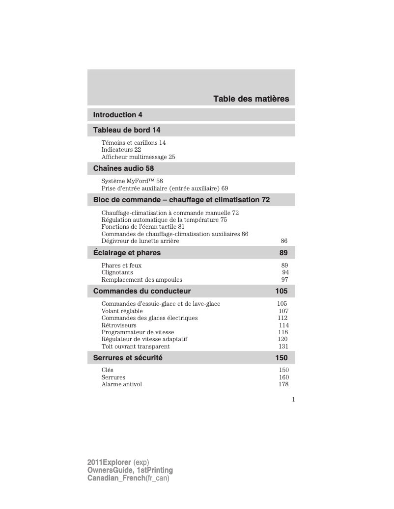Page n°1 - Manuel utilisateur Ford Explorer (2011)