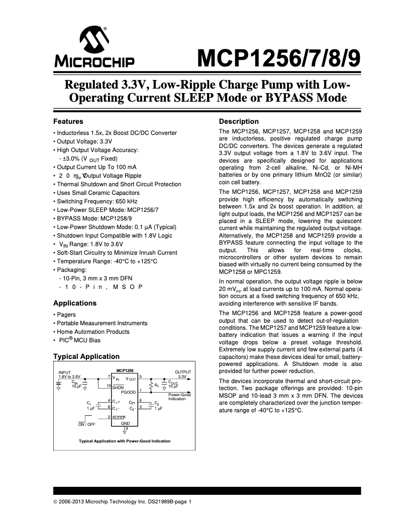Page 1 de la notice Fiche technique Microchip MCP1259