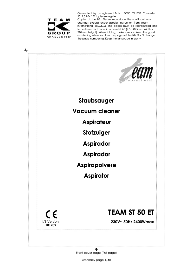 Página 1 del manual Manual de usuario Team ST 50