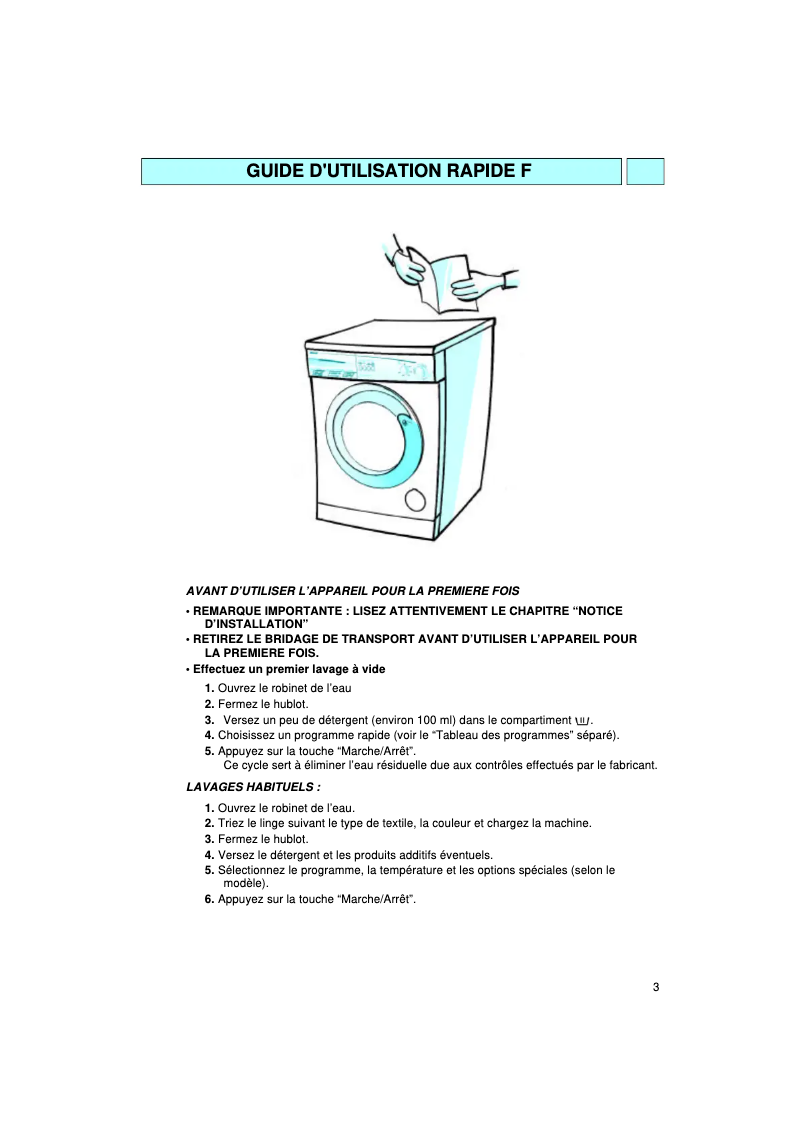 Page 1 de la notice Manuel utilisateur Whirlpool MIA 6000