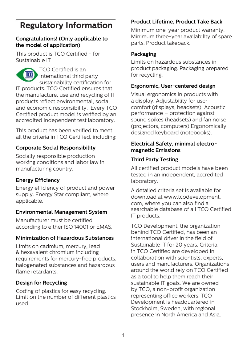 Page 1 de la notice Manuel utilisateur Philips E Line 278E9QHSB