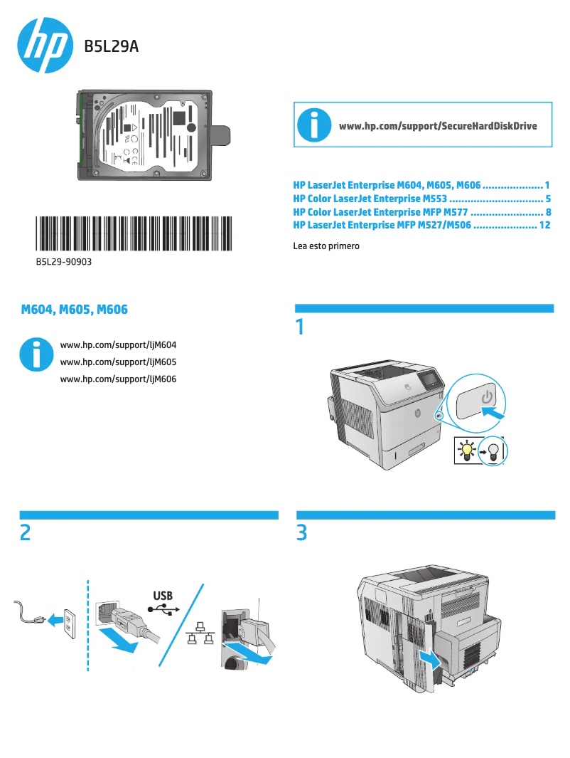 Page 1 de la notice Guide d'installation HP LaserJet Enterprise MFP M527