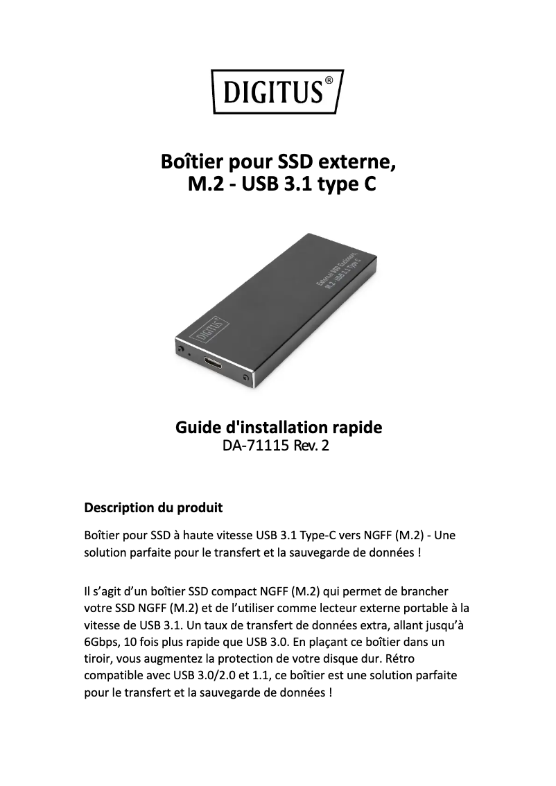 Page 1 de la notice Manuel utilisateur Digitus DA-71115