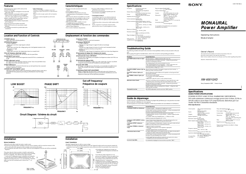 Page n°1 - Manuel utilisateur Sony XM-6001GXD
