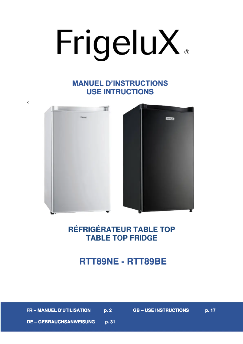 Page n°1 - Manuel utilisateur FrigeluX RTT89NE