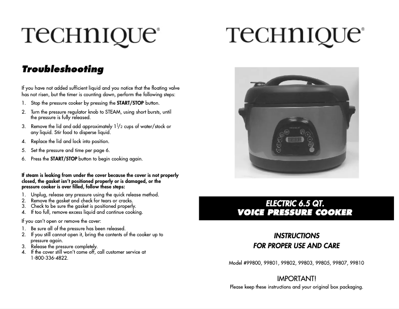 Page n°1 - Manuel utilisateur Technique 99810