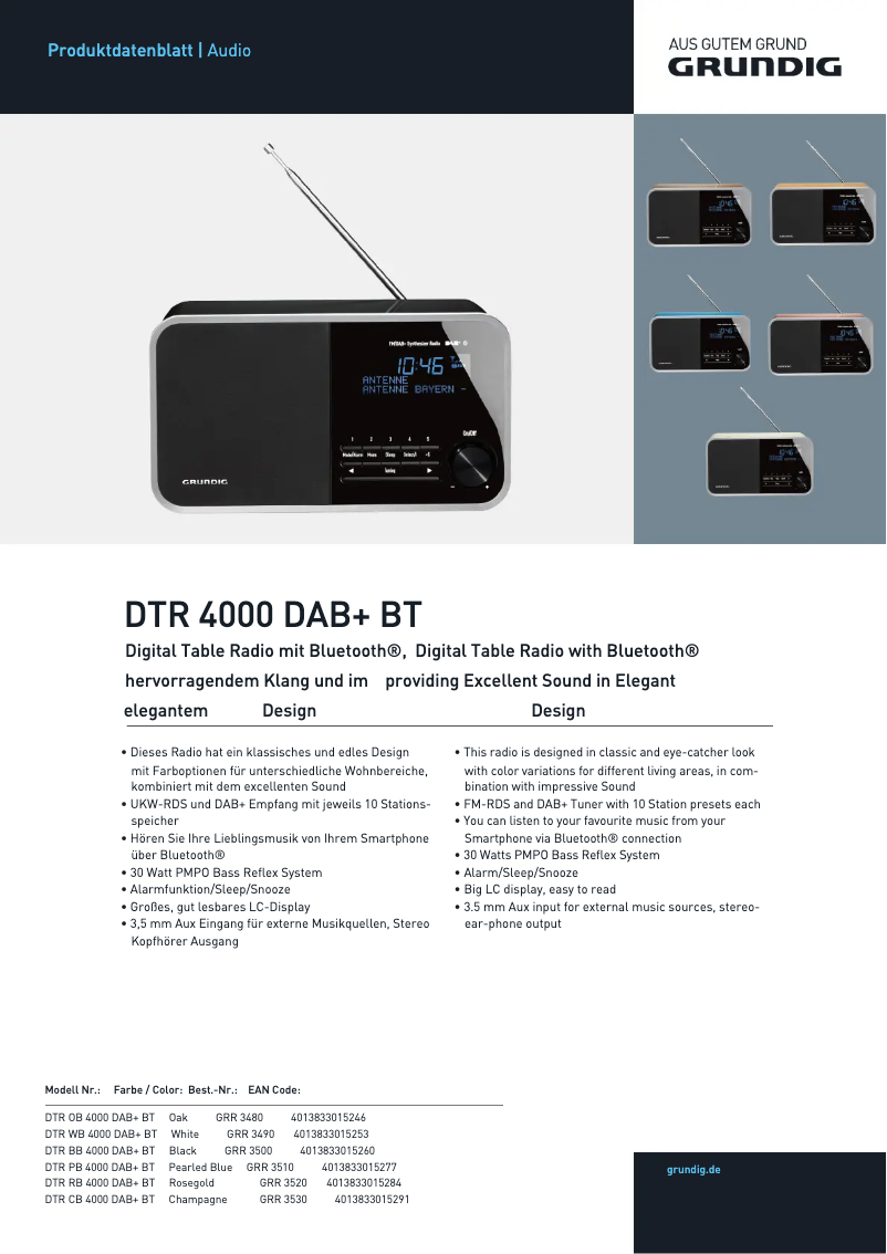 Page n°1 - Manuel utilisateur Grundig DTR 4000 DAB+BT