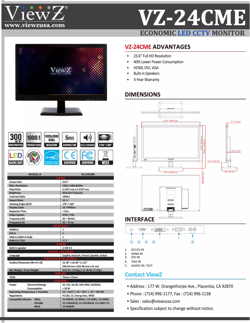Page 1 de la notice Brochure ViewZ VZ-24CME