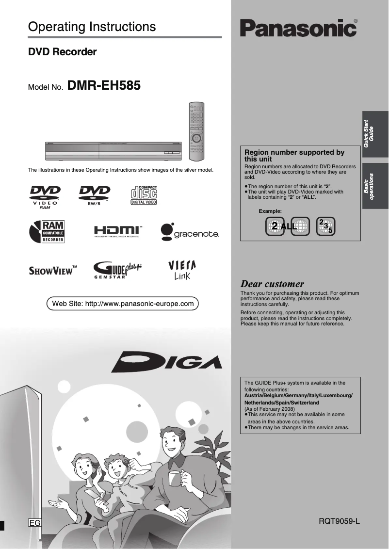Page 1 de la notice Manuel utilisateur Panasonic DMR-EH585