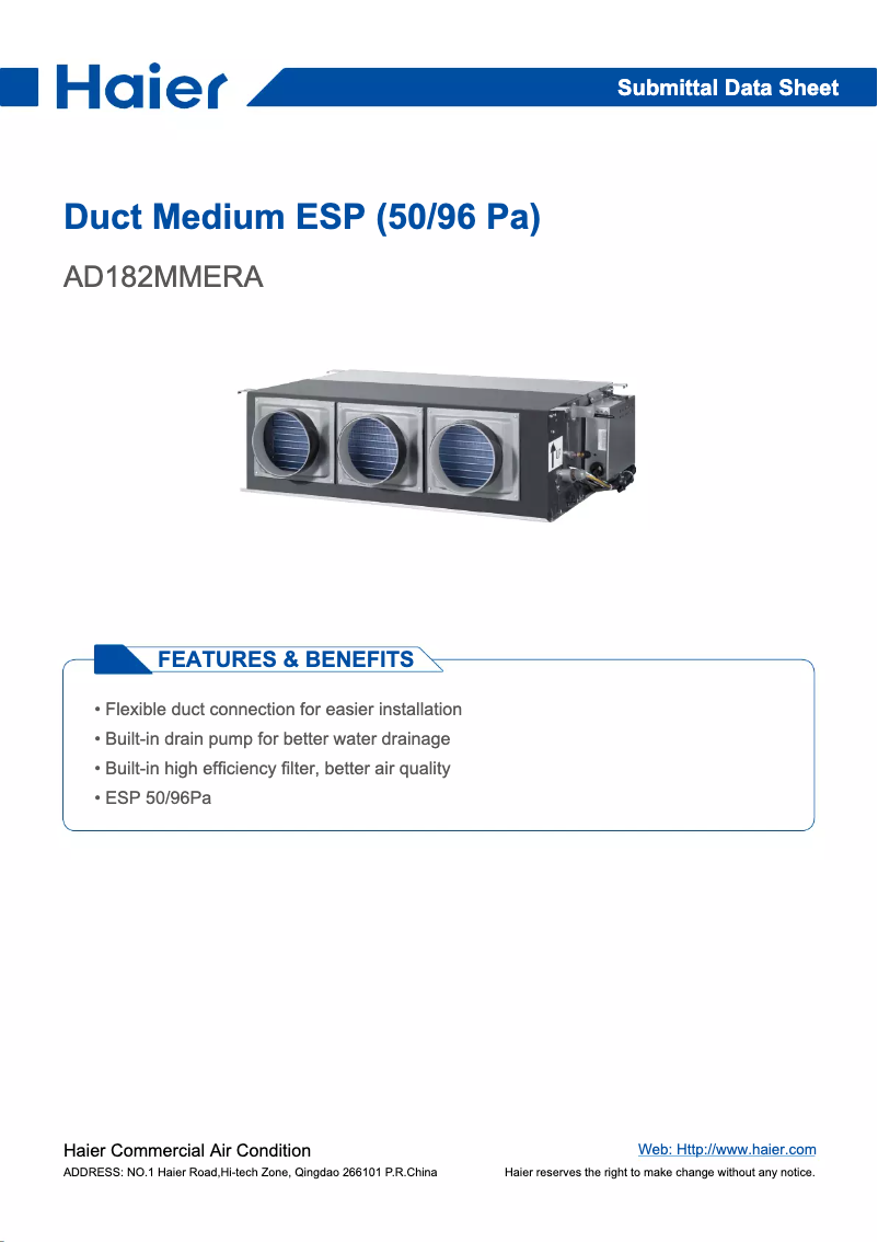 Page 1 de la notice Manuel utilisateur Haier AD182MMERA