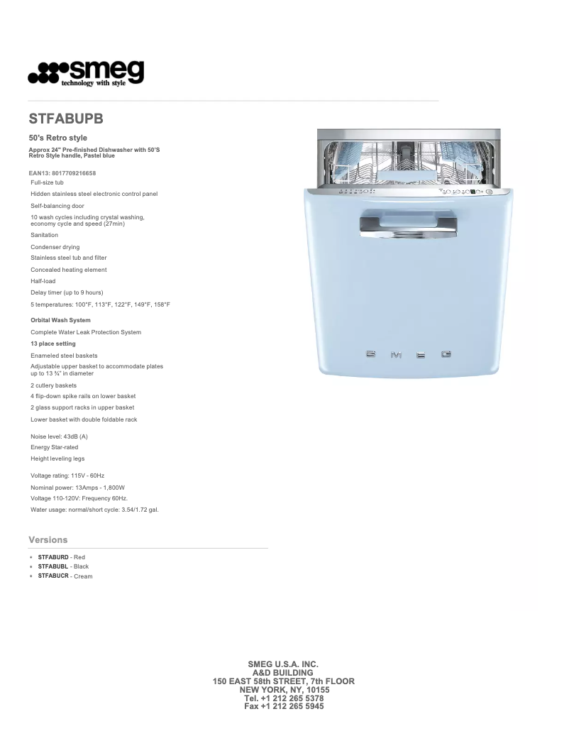 Page n°1 - Fiche technique Smeg STFABU