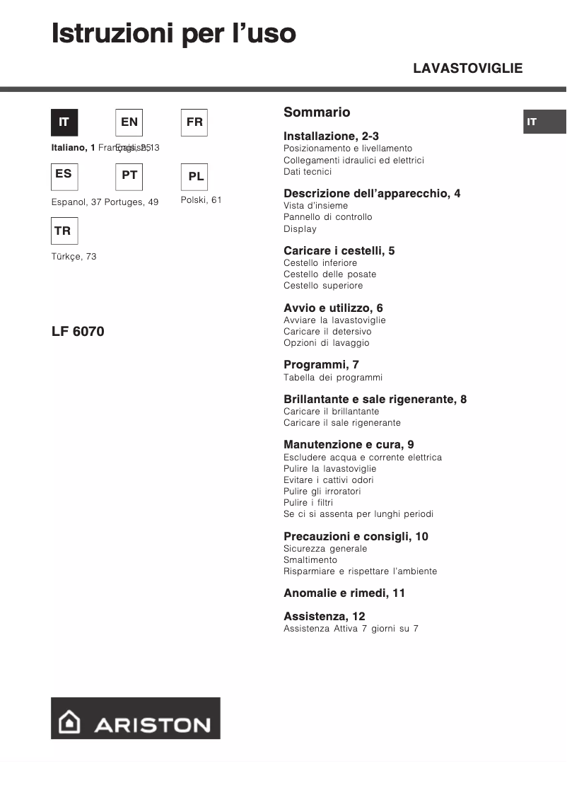 Page 1 de la notice Manuel utilisateur Hotpoint Ariston LF 6070 X