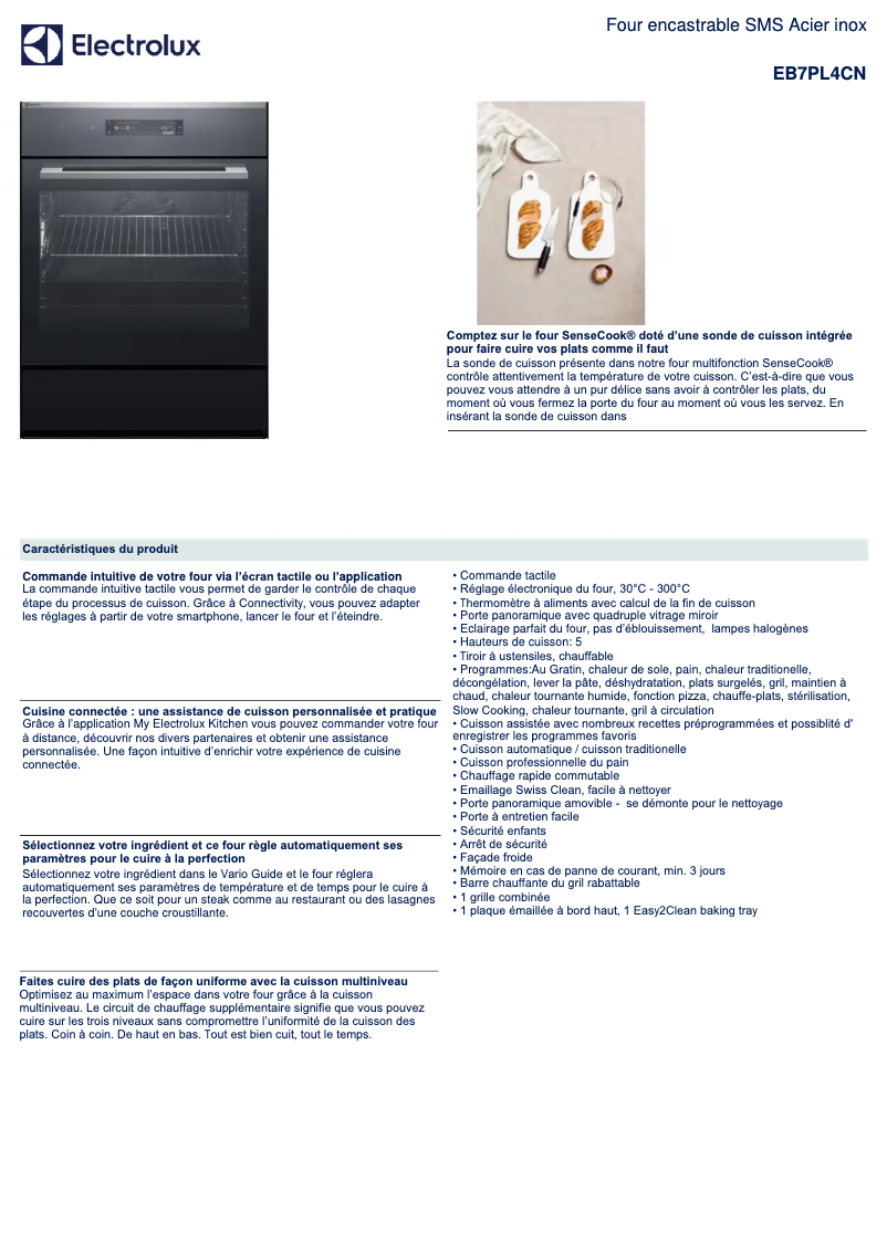 Page 1 de la notice Fiche technique Electrolux EB7PL4CN