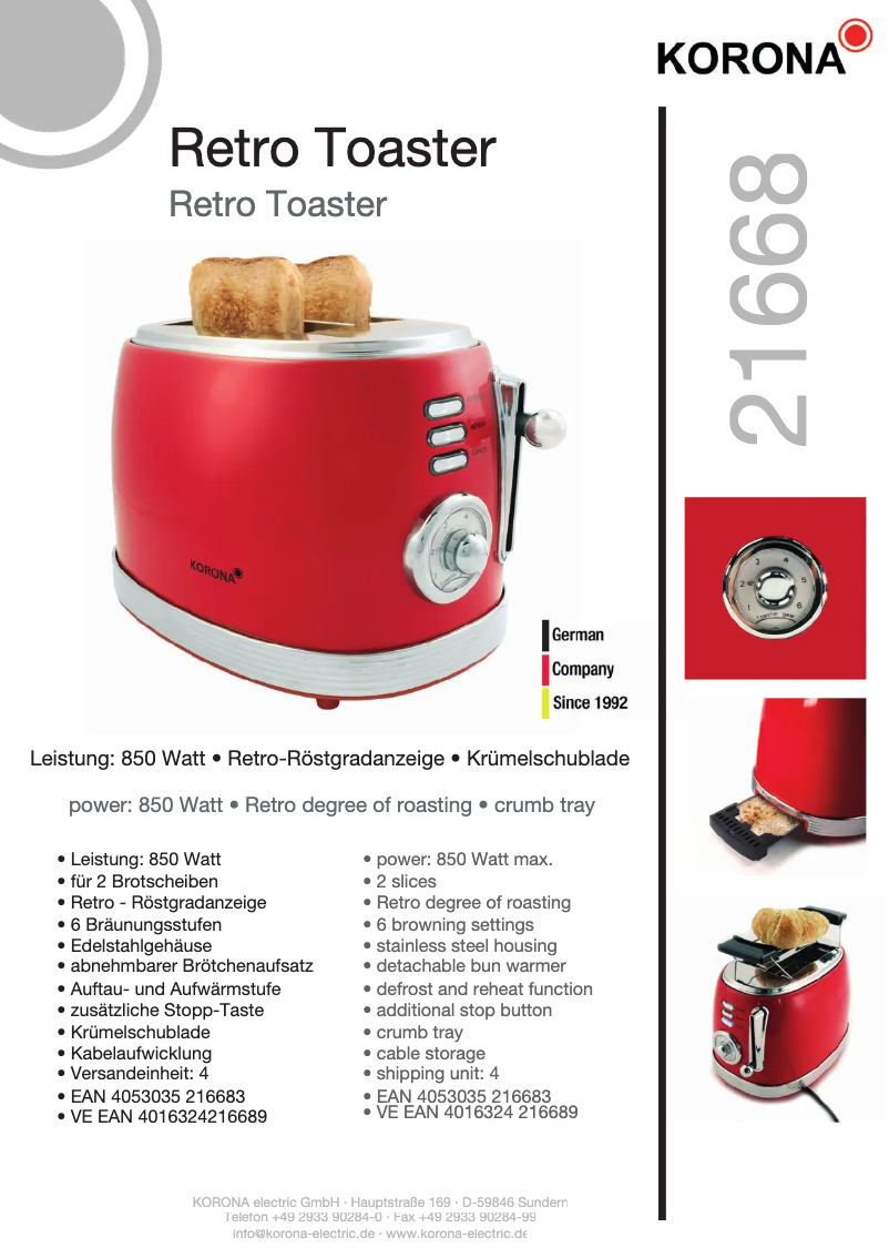 Página 1 del manual Ficha técnica Korona 21668