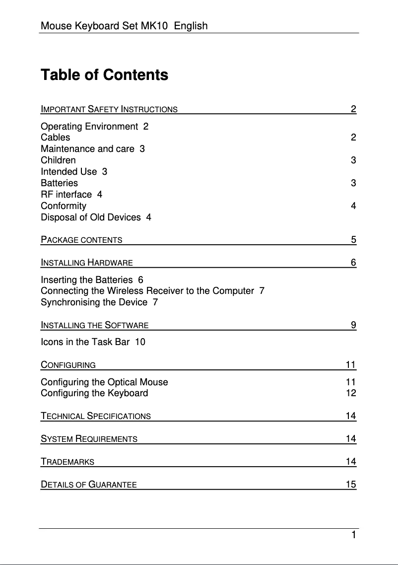 Image de la première page du manuel de l'appareil MK10