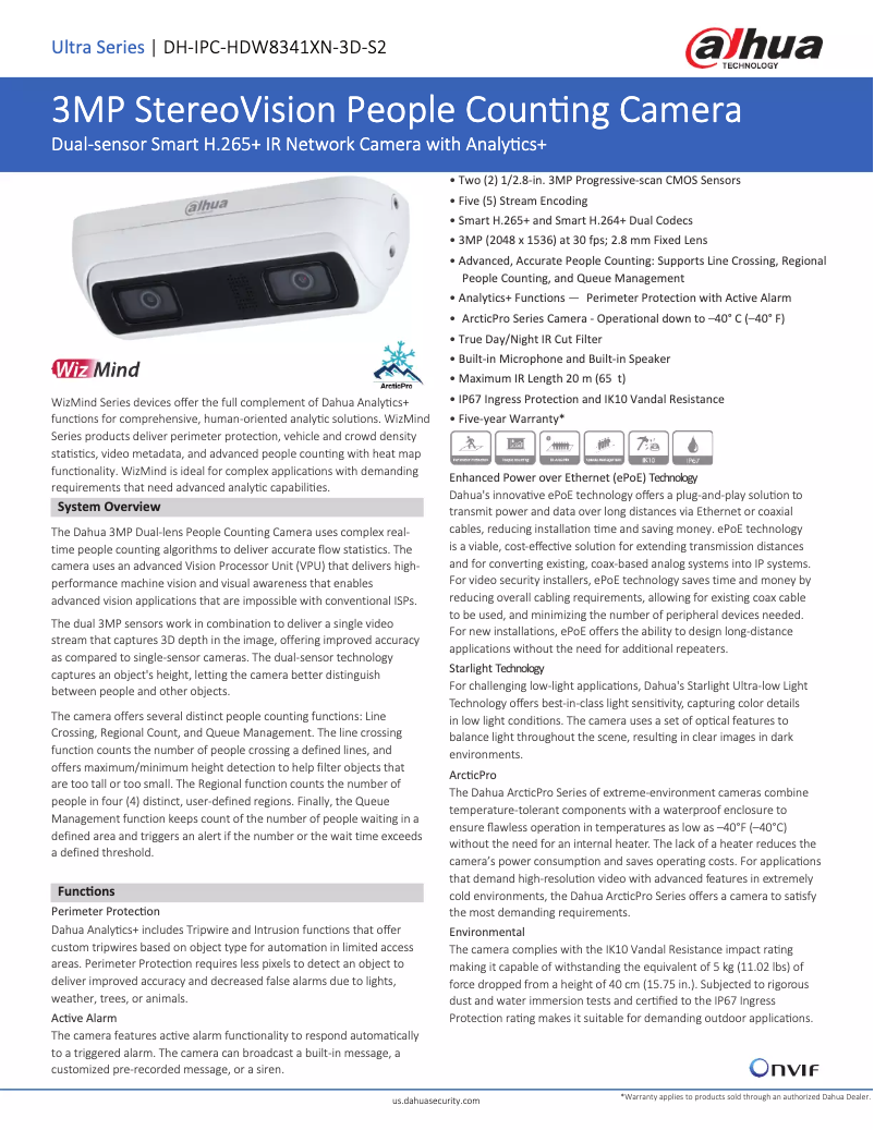 Page 1 de la notice Fiche technique Dahua Technology DH-IPC-HDW8341XN-3D-S2
